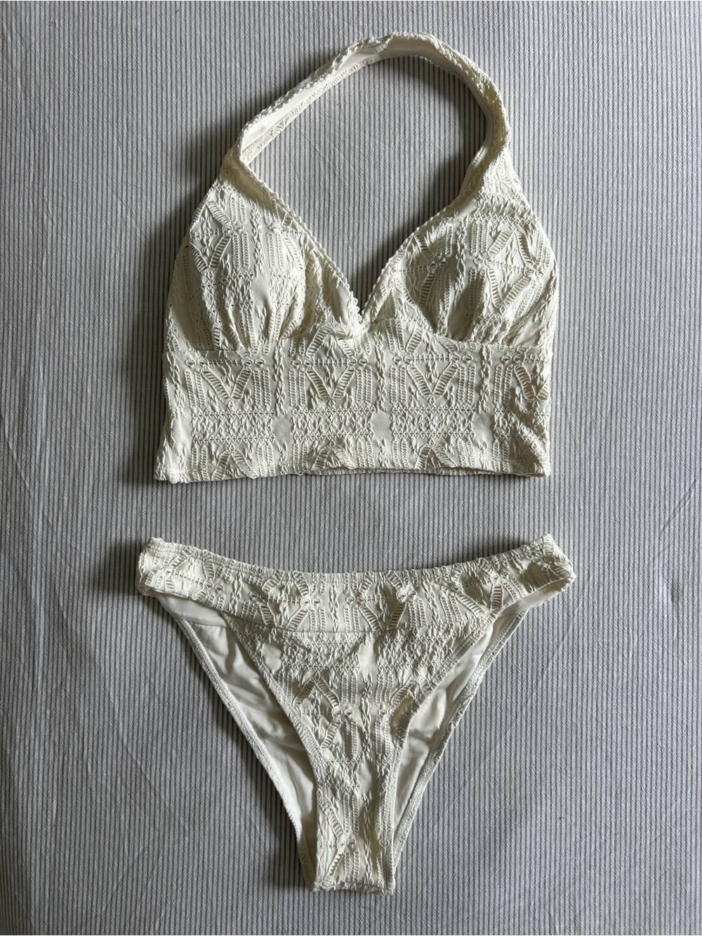 Simons Cream Lace Bralette & Bikini Set